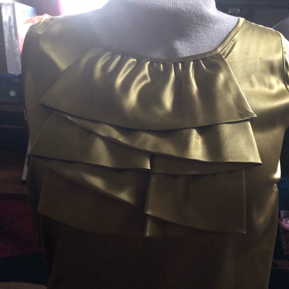 Beautiful gold ruffle front satin blouse